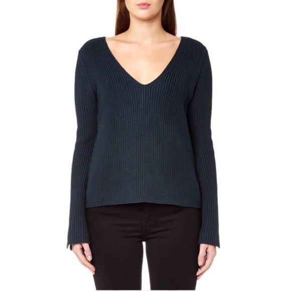 MINKPINK Dark Teal Blue Green Deep V-Neck Sweater - Picture 1 of 12